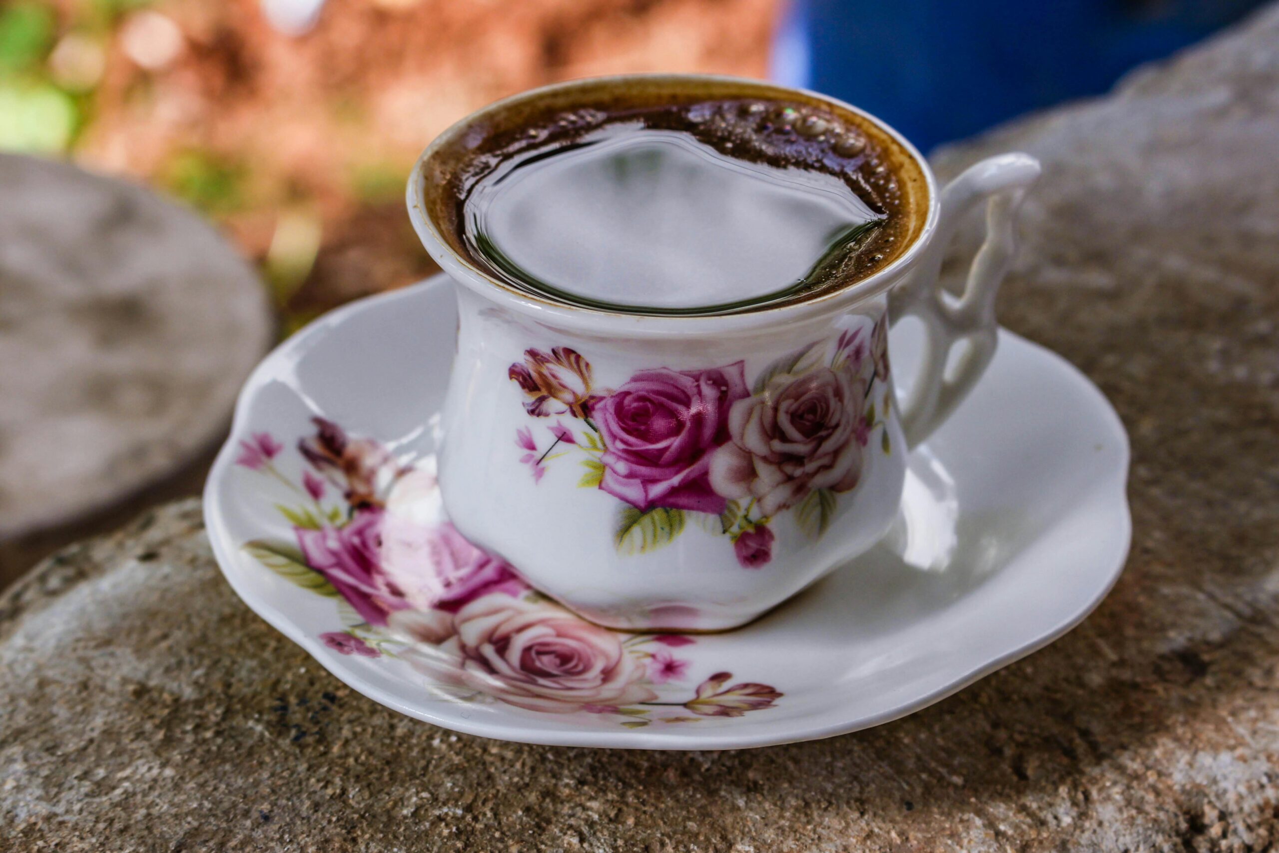 pink flower patterned teacup